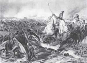 Ban Jelačić leading his troops during the battle of Schwechat near Vienna, October 30, 1848 (Contemporary engraving published in Zagreb’s weekly Svijet on May 19, 1928)